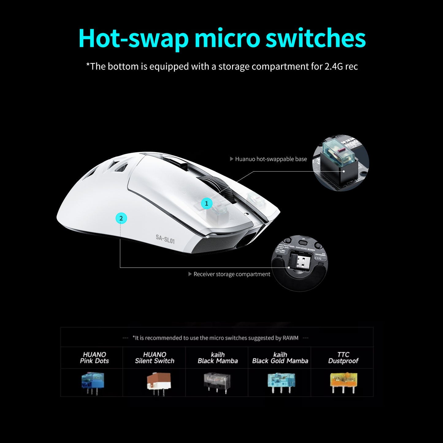 RAWM SL01-C PAW3311 Wireless Hollow Gaming Mouse 12000DPI 60g 6 Programmable Buttons