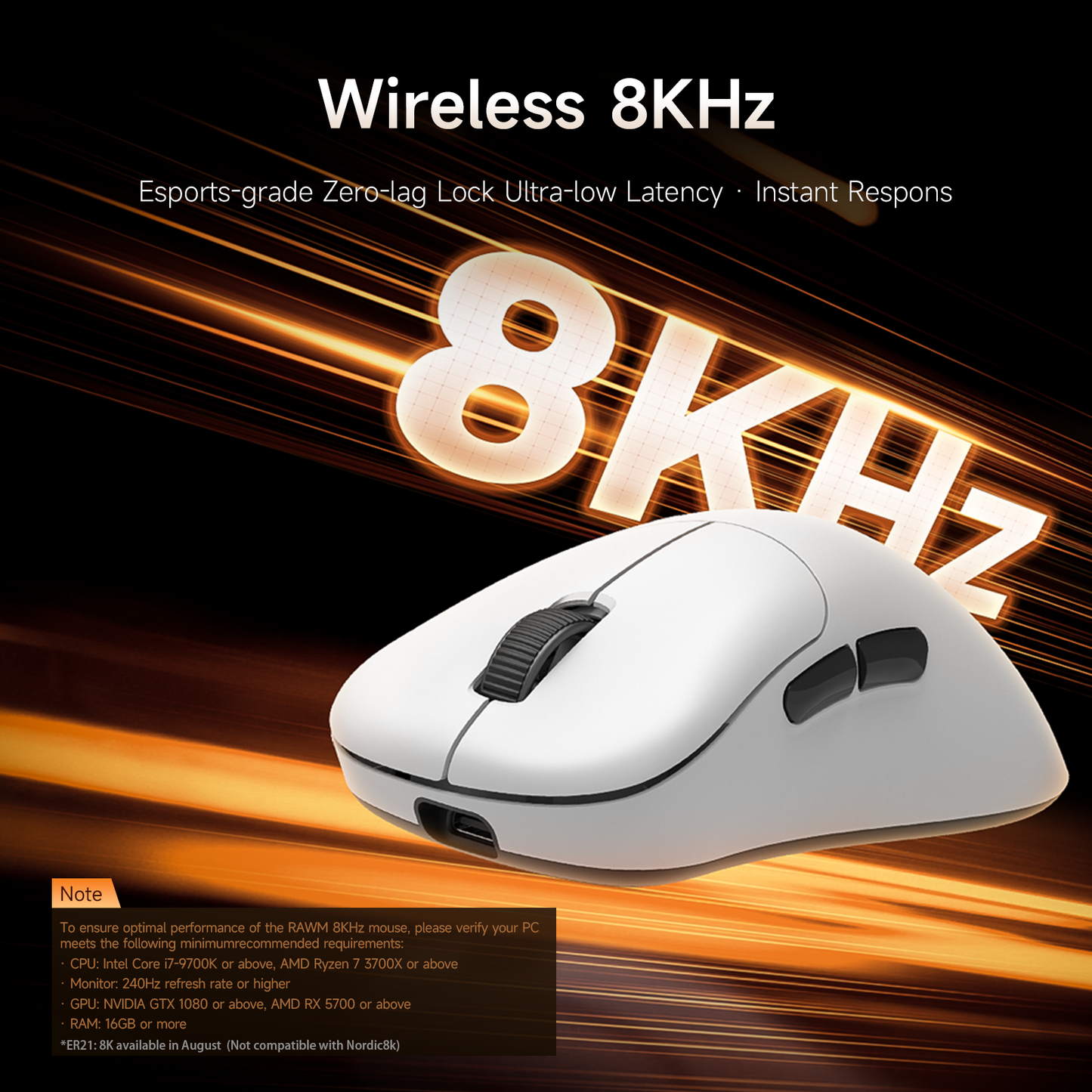 RAWM ER21PRO HyperSpeed Wireless Gaming Mouse Right-handed Ergonomics 49G Fast Optical Switches