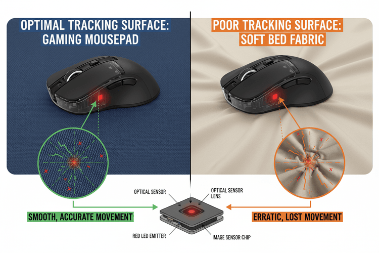 Can mouse sensor track on fabric or bed? – RAWM GAMING
