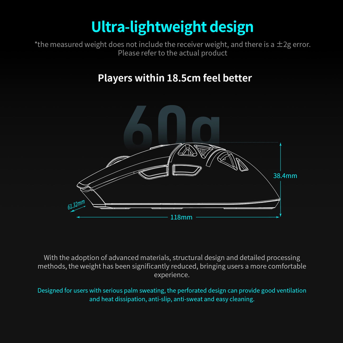 RAWM SL01-C PAW3311 Wireless Hollow Gaming Mouse 12000DPI 60g 6 Programmable Buttons