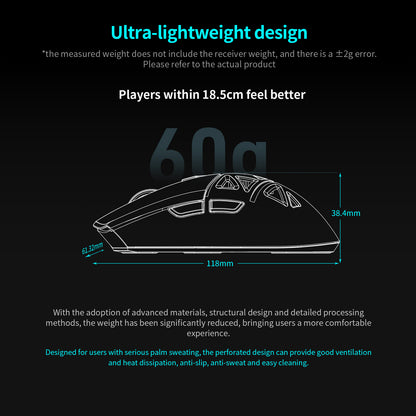 RAWM SL01-C PAW3311 Wireless Hollow Gaming Mouse 12000DPI 60g 6 Programmable Buttons