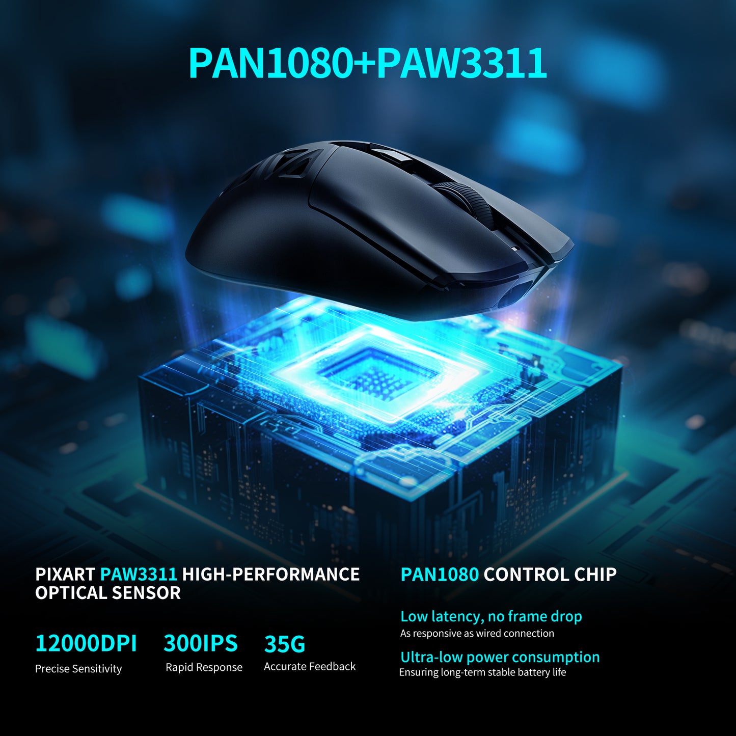 RAWM SL01-C PAW3311 Wireless Hollow Gaming Mouse 12000DPI 60g 6 Programmable Buttons