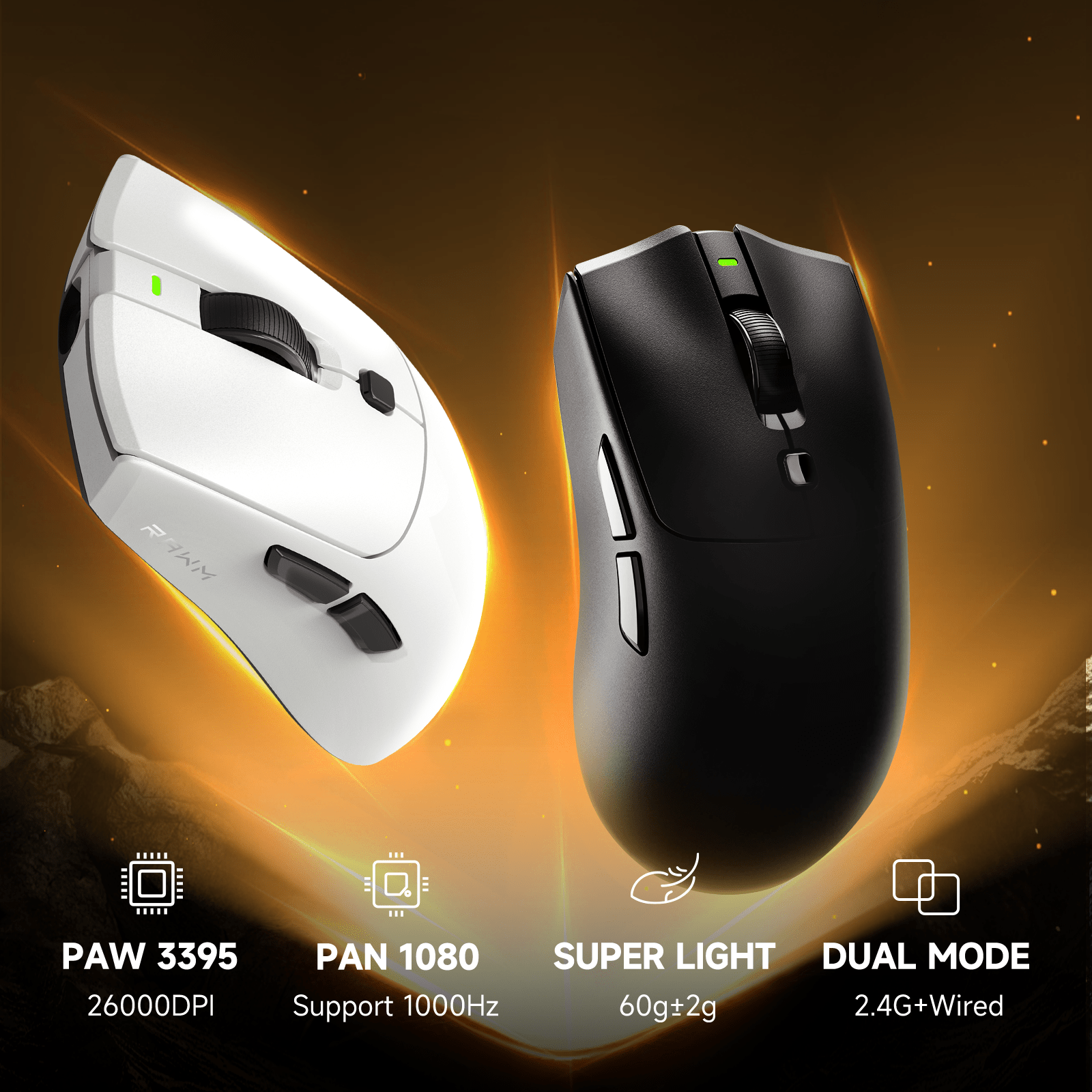 RAWM SH01S 1K Wireless Best Gaming Mouse PAW3395+Panchip Lightweight - RAWM GAMING